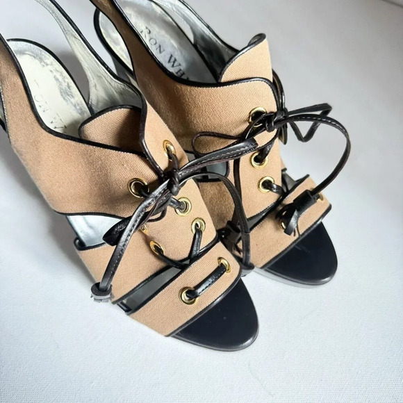 Ron White Canvas Strappy Safari Style High Heel Sandals - Picture 2 of 11